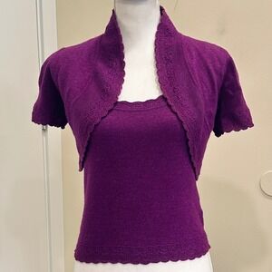 Carolina Herrera Plum Purple Cashmere Shrug Tank Set Scalloped Pointelle Trim XS
